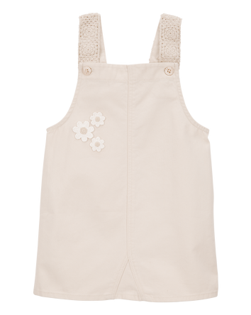 Baby Twill Floral Embroidered Shortalls - Ivory, 