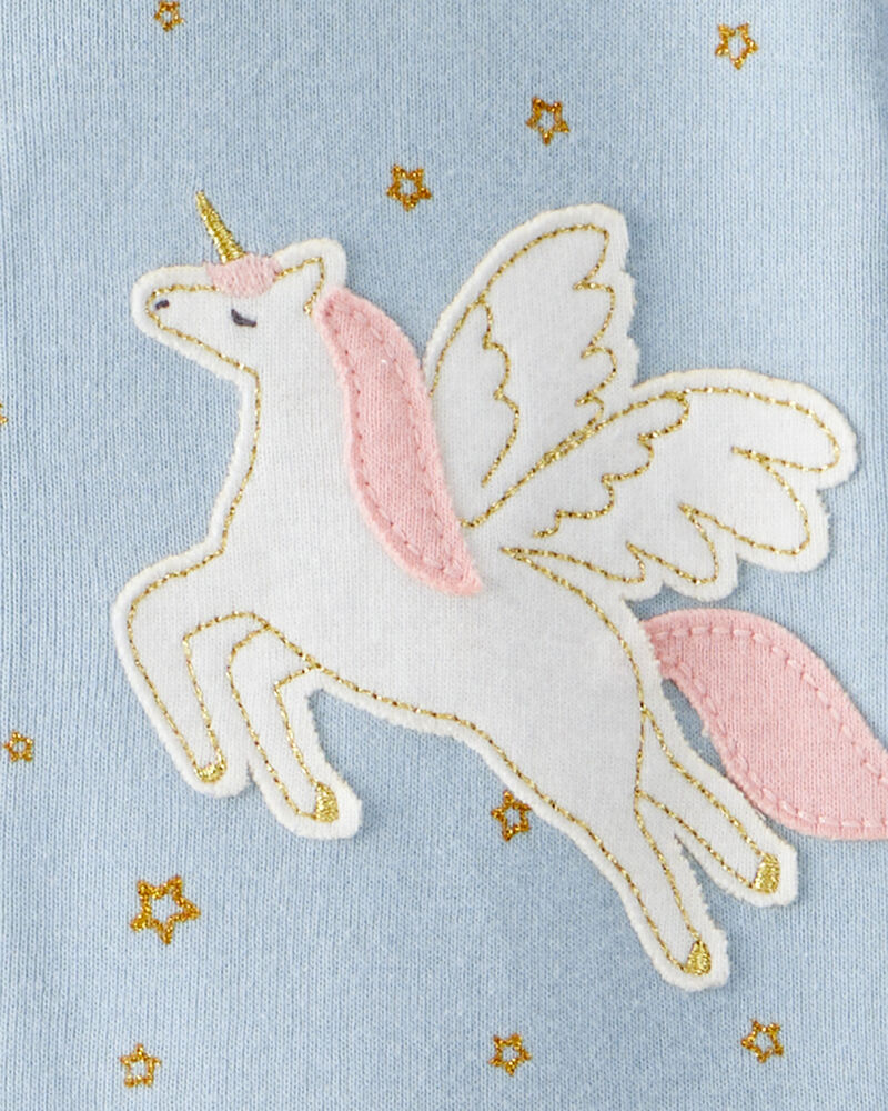 Baby Girl Unicorn Star Print 100% Cotton Long-Sleeve 2-Way Zip 1-Piece Pajamas - Blue, image 4 of 5 slides