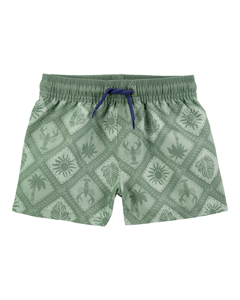 Toddler Boy Geometric Swim Trunks - Green, image 1 of 4 slides