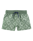 Toddler Boy Geometric Swim Trunks - Green, image 1 of 4 slides