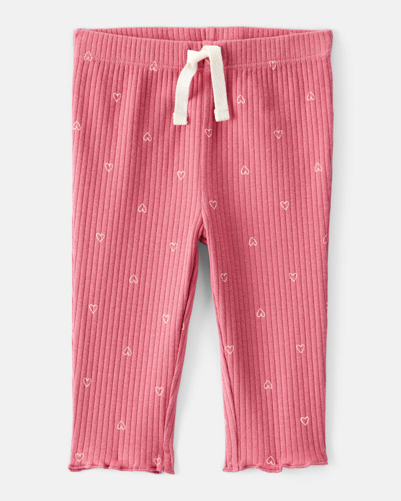 Baby Girl Heart Print Cotton Pull-On Pants - Pink, image 1 of 4 slides