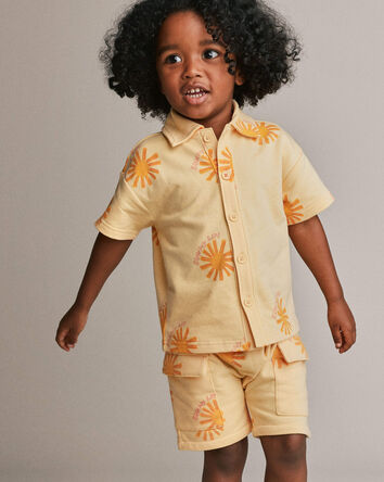 Toddler Boy Button-Down Short-Sleeve Shirt in Sunny Life Print - Yellow, 