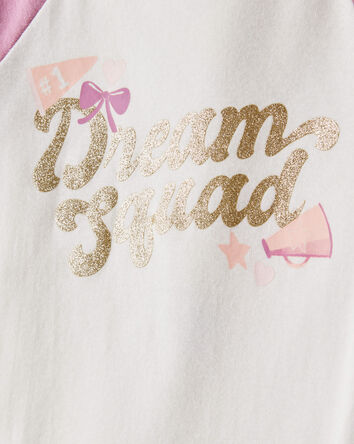 Girls Cheerleading Print 100% Cotton Long-Sleeve 4-Piece Pajamas - White/Pink, 