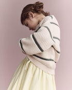Toddler Girl Striped Balloon-Sleeve Sweater - Cream/Olive, image 4 of 6 slides