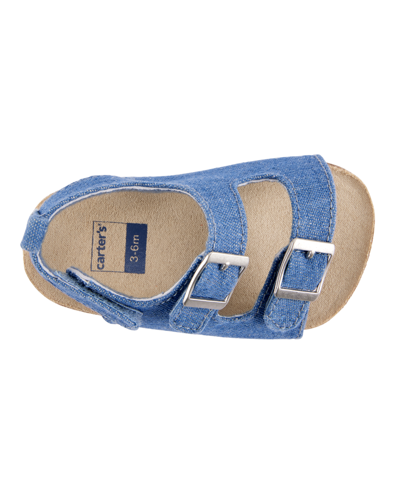 Baby Chambray Buckle Faux Cork Sandals, image 4 of 6 slides