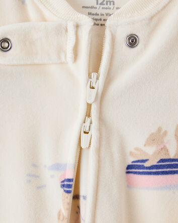 Baby Girl Snow Animals DreamPlush Snug Fit Long-Sleeve 2-Way Zip 1-Piece Pajamas - Ivory, 