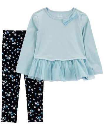 Baby 2-Piece Peplum Tulle Top & Floral Legging Set, 