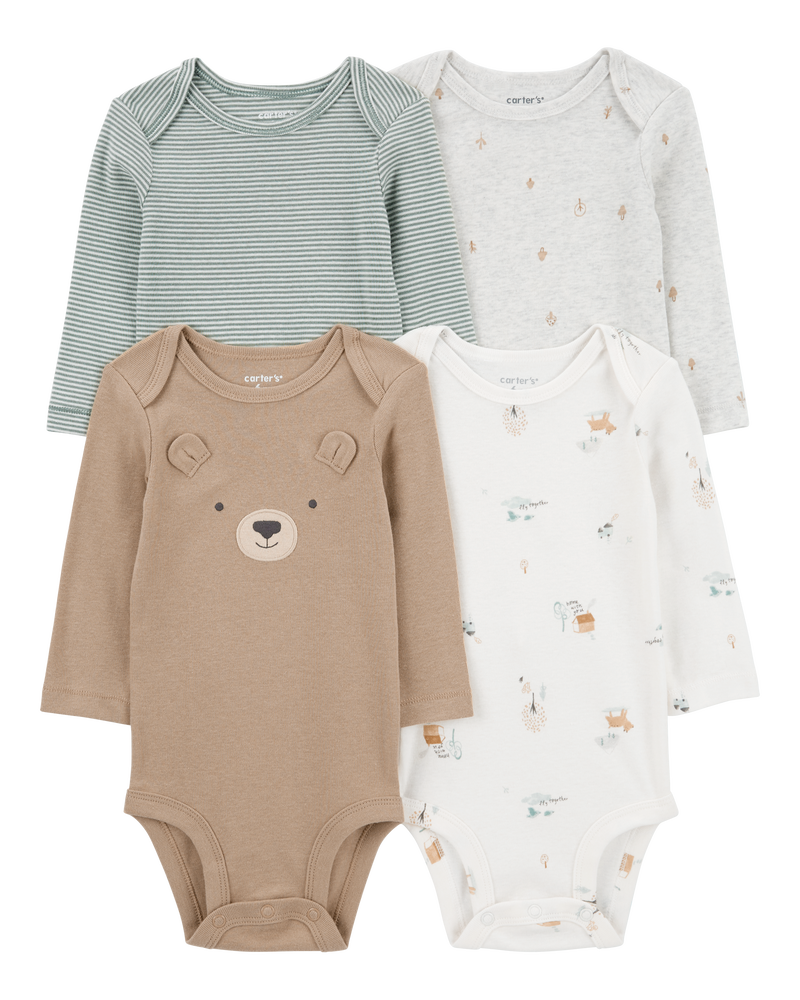 Baby 4-Pack Bear Long-Sleeve Bodysuits, image 1 of 7 slides