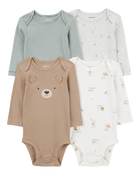 Baby 4-Pack Bear Long-Sleeve Bodysuits, image 1 of 7 slides