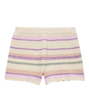 Girls Striped Crochet Knit Shorts, 