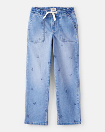 Girls Butterfly Print Denim Pull-On Jeans - Blue, 