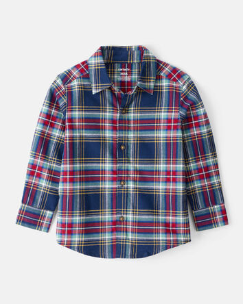 Toddler Boy Plaid Cotton Long-Sleeve Button-Down Shirt - Navy, 