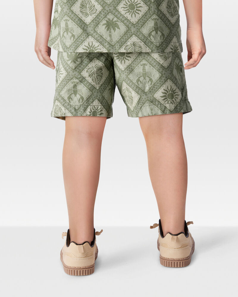 Toddler 2-Piece Tile Print Button-Down Shirt & Drawstring Shorts Set - Green, image 7 of 8 slides