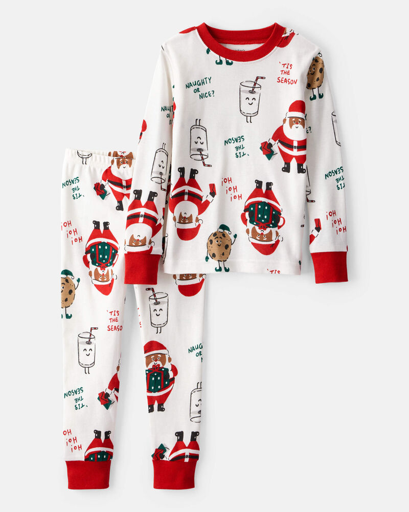 Toddler Brown Santa Milk & Cookies 100% Cotton Long-Sleeve Snug Fit 2-Piece Pajamas - White, image 1 of 3 slides