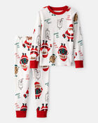 Toddler Brown Santa Milk & Cookies 100% Cotton Long-Sleeve Snug Fit 2-Piece Pajamas - White, image 1 of 3 slides