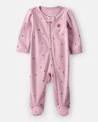 Baby Girl Strawberry Print 100% Cotton Sleep & Play Pajamas - Pink, image 1 of 5 slides
