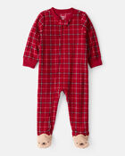 Baby Boy Plaid Print Fleece Loose Fit 1-Piece Pajamas - Red, image 1 of 4 slides