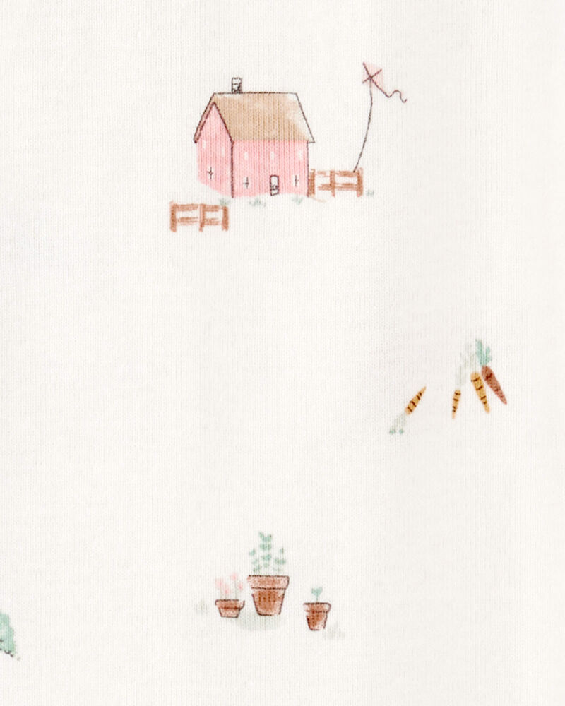 Baby 2-Piece Barn Print 2-Way Zip Sleep & Play & Headwrap Set - Ivory, image 2 of 3 slides