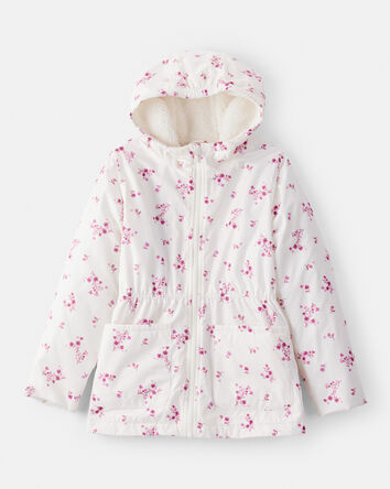 Girls Floral Long-Sleeve Midweight Anorak Jacket - White, 