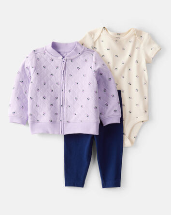 Baby 3-Piece Floral Quilted Little Jacket Set, 