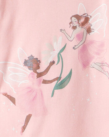 Toddler Girl Fairy Floral 100% Cotton Long-Sleeve Snug Fit 4-Piece Pajamas - Pink/Purple, 