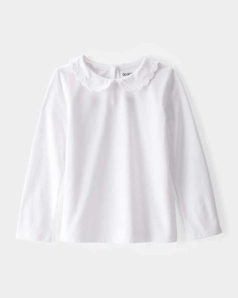 Toddler Scalloped Collar Long-Sleeve Shirt - White, image 1 of 3 slides