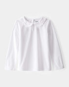 Toddler Scalloped Collar Long-Sleeve Shirt - White, image 1 of 3 slides