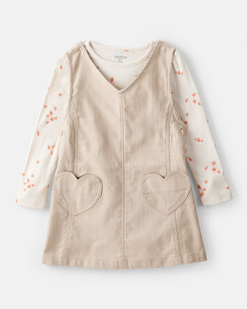 Toddler Girl 2-Piece Heart Print Cotton Long-Sleeve Dress - Brown, 