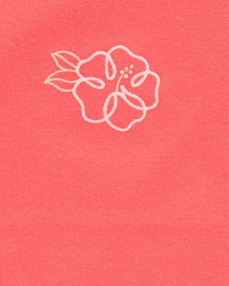 Kid 2-Piece Floral Embroidered Top & Linen Look-Alike Flowy Pull-On Shorts Set - Coral
, image 3 of 7 slides
