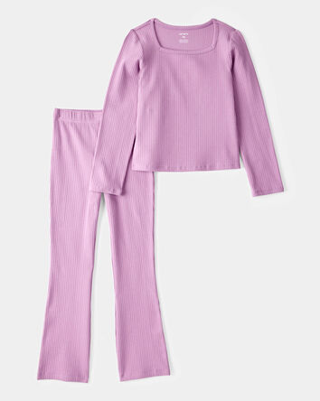 Kid 2-Piece Ribbed Long-Sleeve Tee & Flare Pant Set - Purple, 