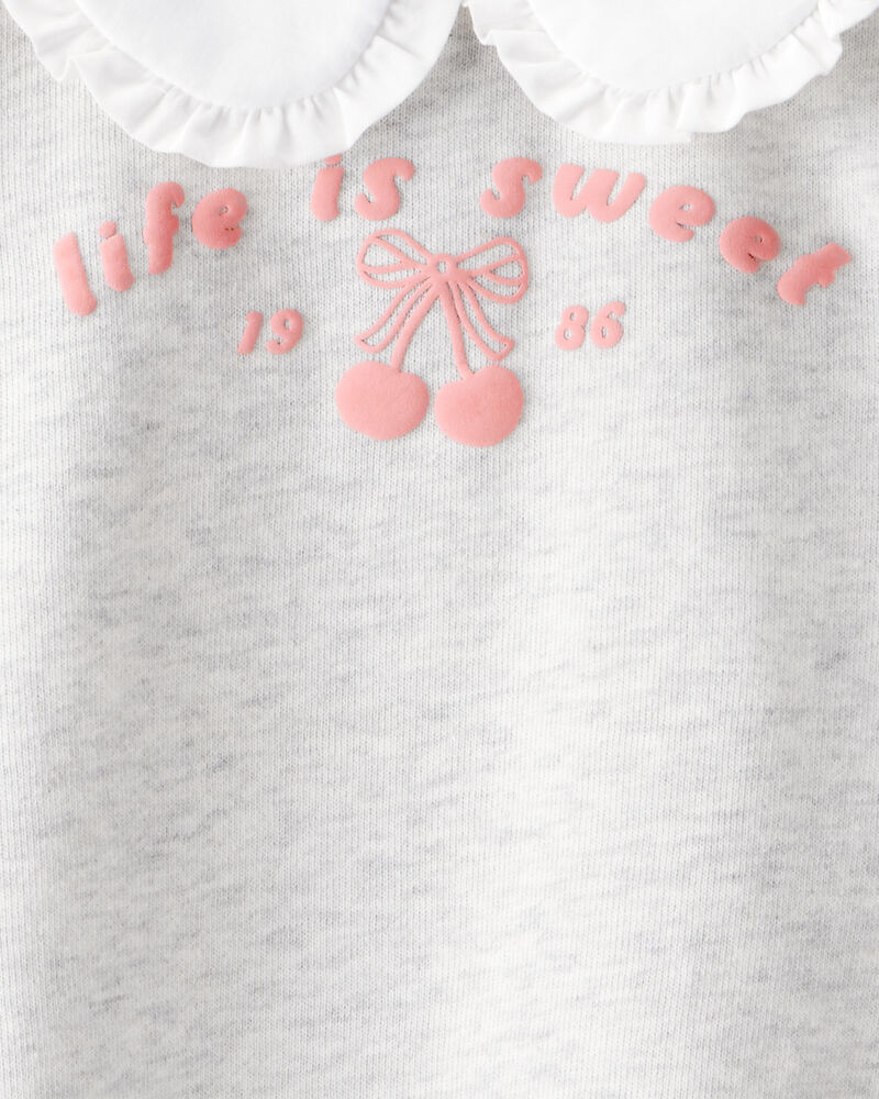 Toddler Girl 2-Piece Cherry French Terry Tee & Plaid Skirt Set - Grey/Navy, image 4 of 10 slides