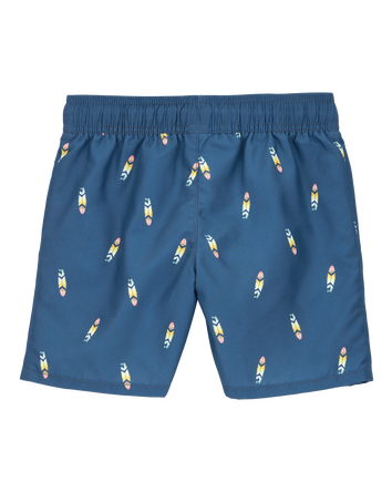 Boys Surfboard-Print Pull-On Swim Trunks, 
