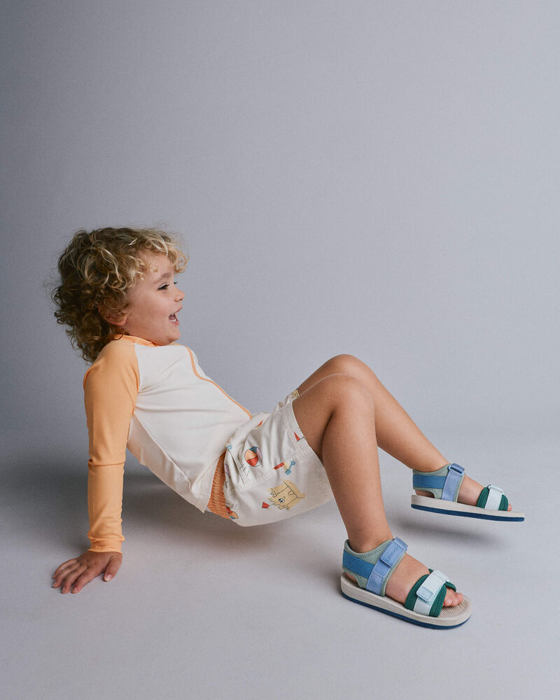 Toddler Boy Swim Trunks in Sandcastle Print - Cream, image 4 of 6 slides