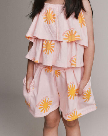 Toddler Girl Swing Short with Pockets in Sunny Life Print - Light Pink, 