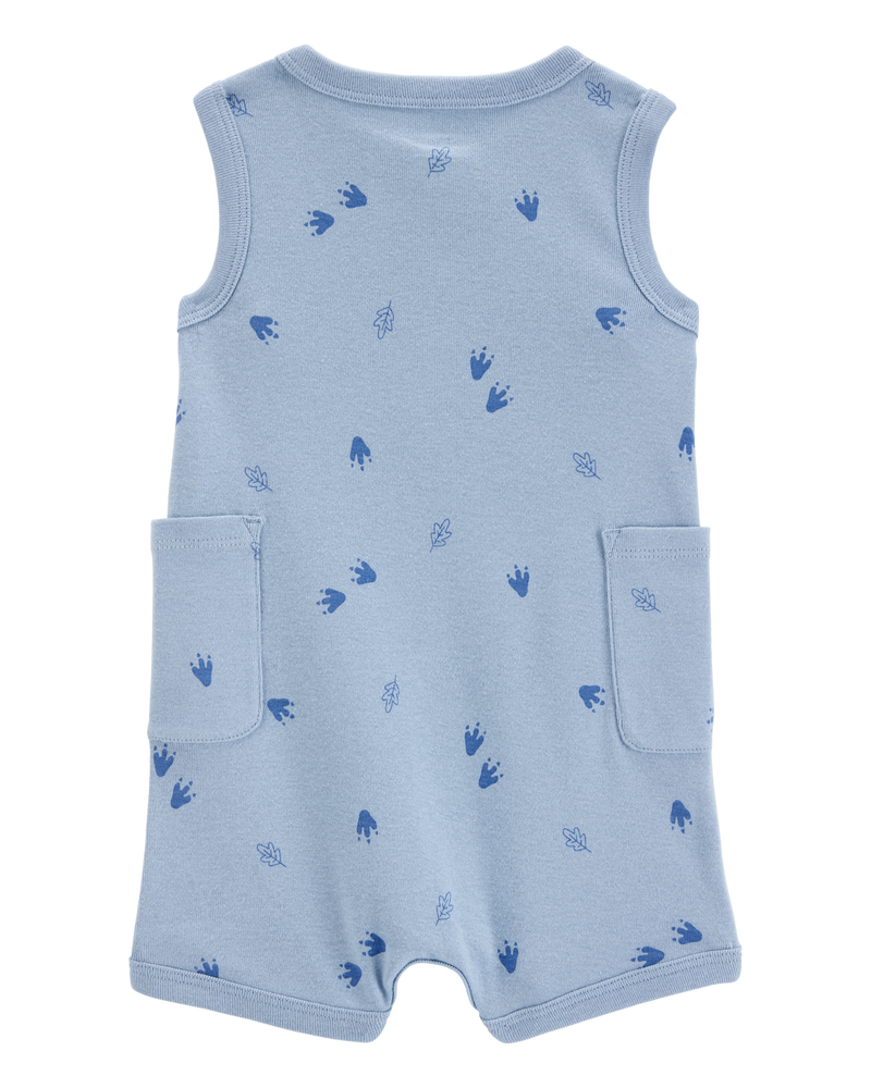 Baby Boy Dinosaur Cotton Romper - Blue, image 2 of 4 slides