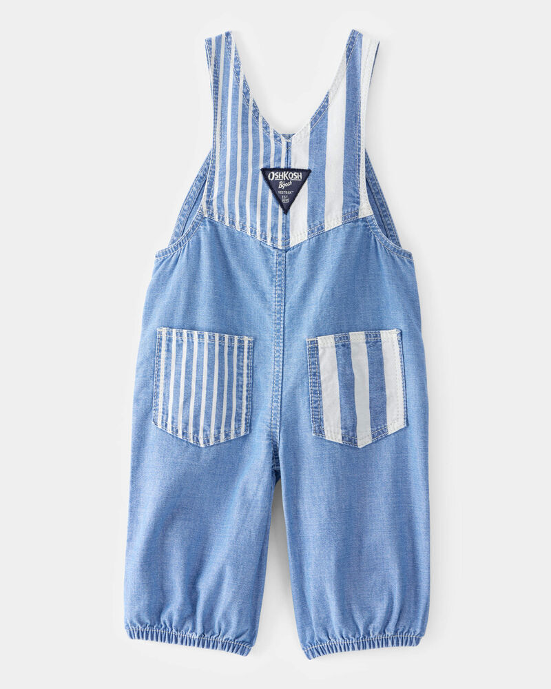 Baby Vintage Inspired Striped Chambray Overalls - Blue Wash, image 2 of 4 slides