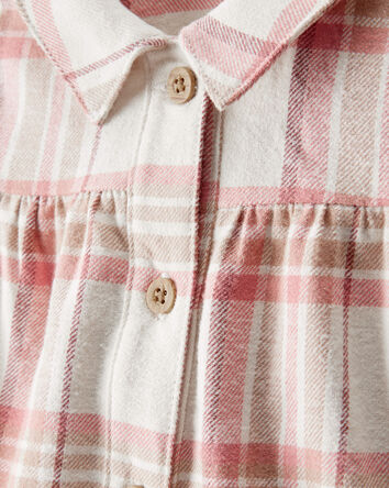 Baby Girl 2-Piece Plaid Cotton Long-Sleeve Dress Set - Pink/White, 