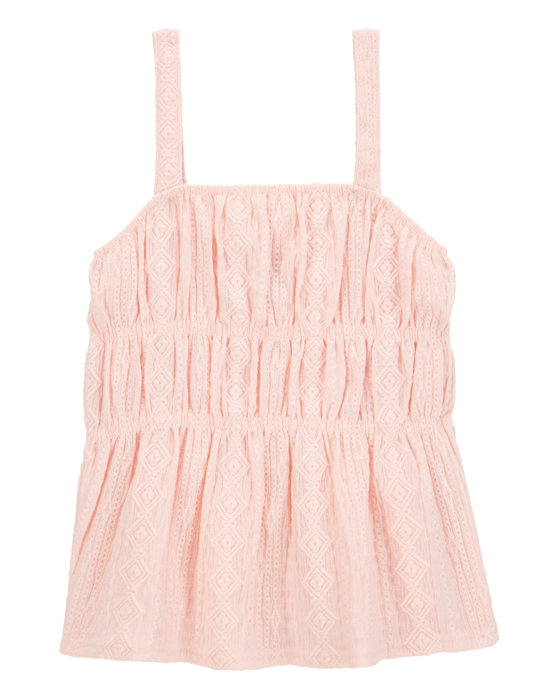 Kid 2-Piece Ruched Textured Tank & Pull-On Smocked Shorts Set - Pink, image 2 of 7 slides