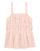 Kid 2-Piece Ruched Textured Tank & Pull-On Smocked Shorts Set - Pink, image 2 of 7 slides