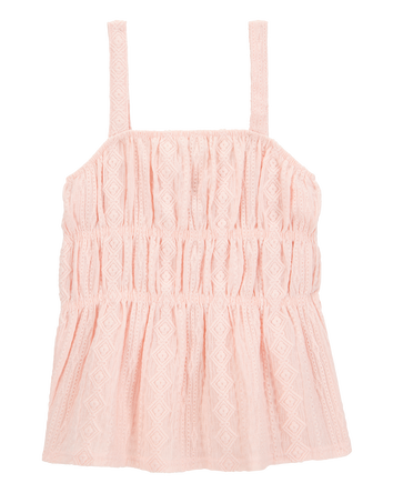 Kid 2-Piece Ruched Textured Tank & Pull-On Smocked Shorts Set - Pink, 