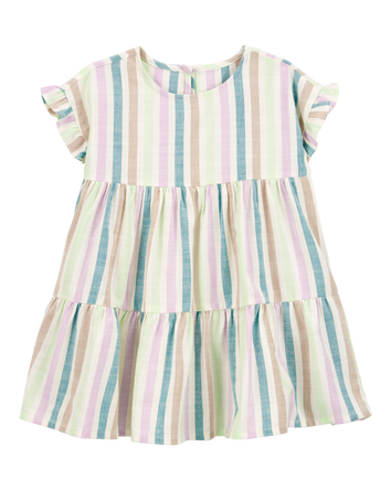 Toddler Striped Tiered Linen Look-Alike Dress, 