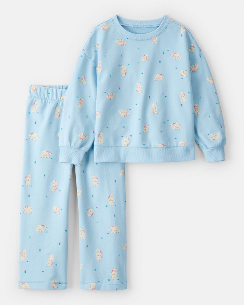 Toddler Girl Polar Bear French Terry Pullover & Pant Set - Blue, image 1 of 4 slides