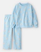 Toddler Girl Polar Bear French Terry Pullover & Pant Set - Blue, image 1 of 4 slides