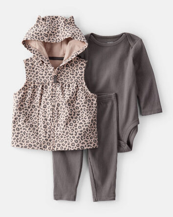 Baby 3-Piece Leopard Little Vest Set - Brown, 