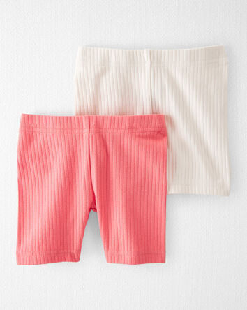 Toddler Girl 2-Pack Organic Cotton Ribbed Pedal Shorts, 