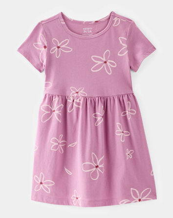 Toddler Girl Flower Print Short-Sleeve Knit Dress - Pink, 