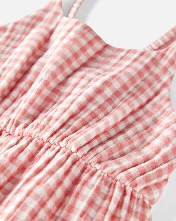 Toddler Organic Cotton Gauze Gingham Jumpsuit, 