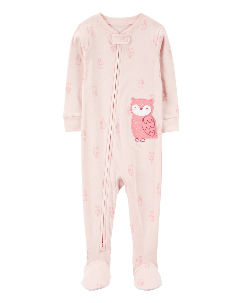 Baby Girl 1-Piece Owl Print 100% Snug Fit Cotton Footie Pajamas, image 1 of 4 slides