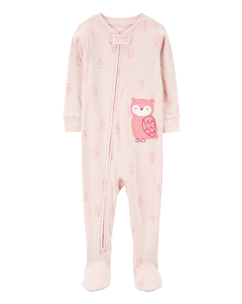 Baby Girl 1-Piece Owl Print 100% Snug Fit Cotton Footie Pajamas, 