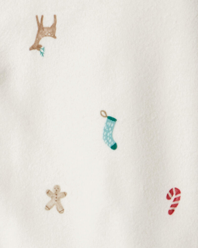 Toddler Mini Christmas Fleece Long-Sleeve Loose Fit 2-Piece Pajamas - White, image 2 of 3 slides